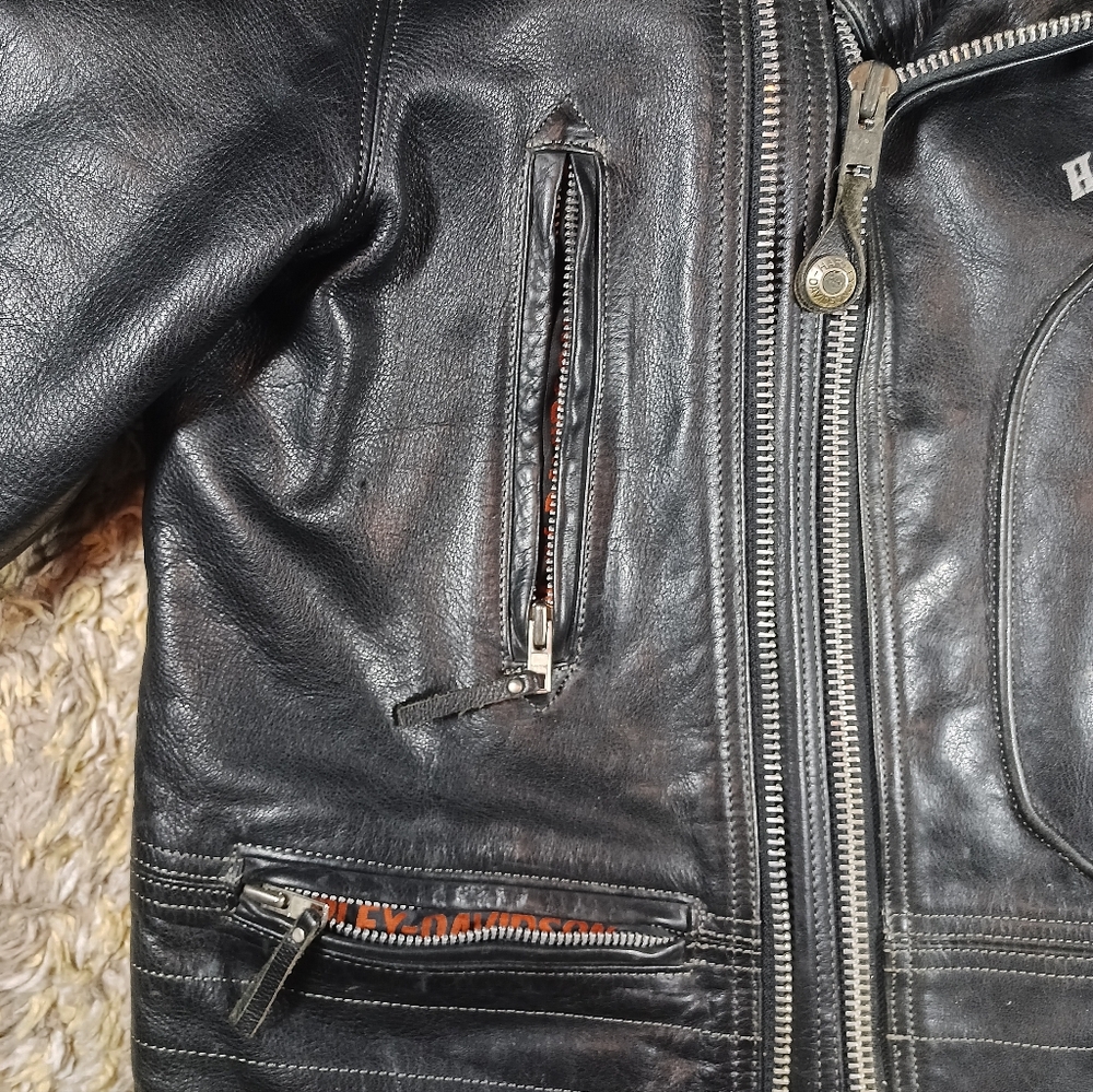 Vintage Harley Davidson Leather Jacket D Pocket Embroidered Double Zipper - Picture 3 of 15